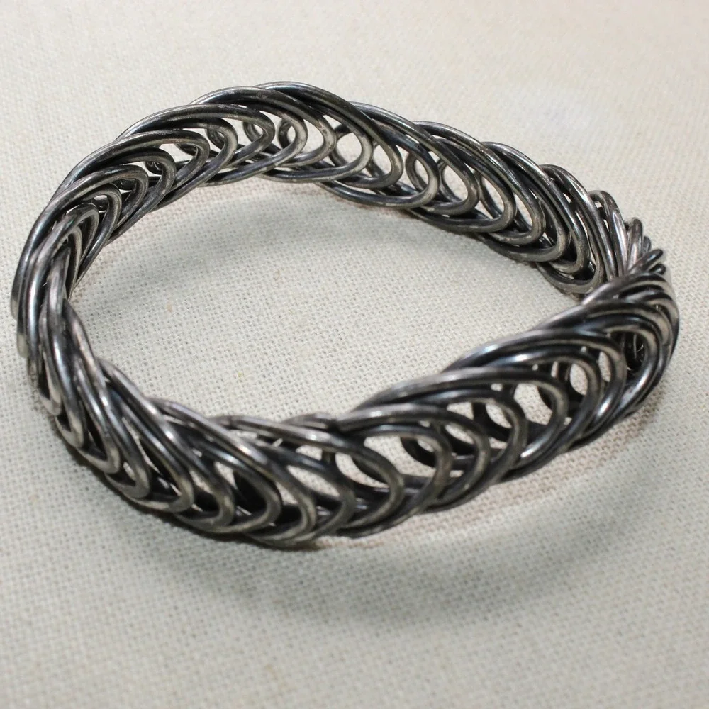 Chainmail Bangle Woven Ring Industrial Cosplay Bracelet 2.75in Gunmetal Grey